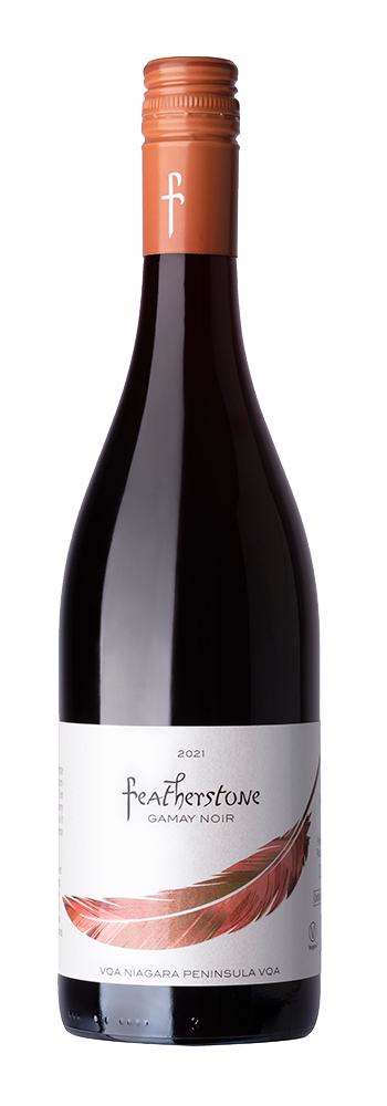 bottle of 2021 Gamay Noir on white background